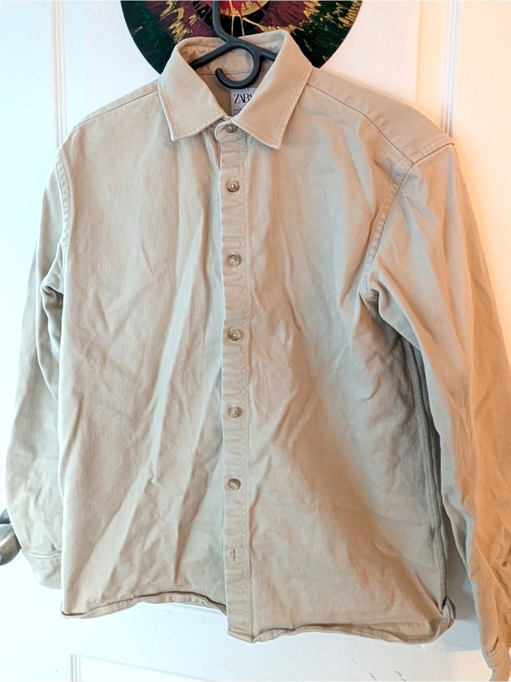 Zara Light Beige Button-Up Shirt Jacket